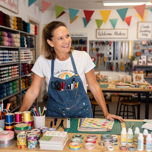 道具や材料が整然と並んだ作業スペースの写真